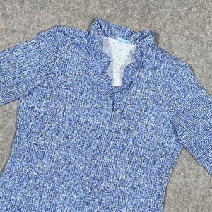 J. McLaughlin Ruffle V-Neck Top 3/4 Sleeve Blue Catalina Cloth Womens Size Large